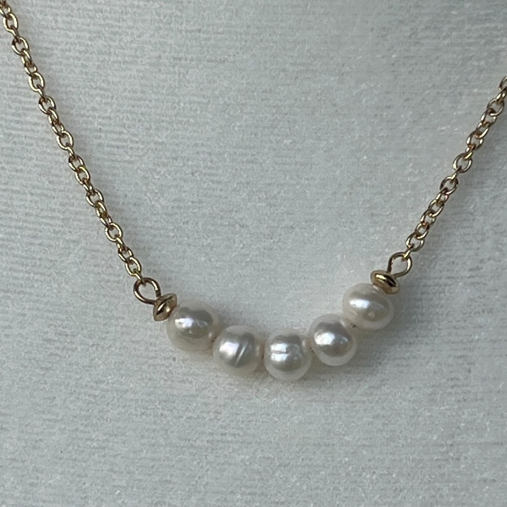 Park Lane NEW Gold‎ Tone 5 Pearl Curve Dainty Chain Necklace Bridal Coquette